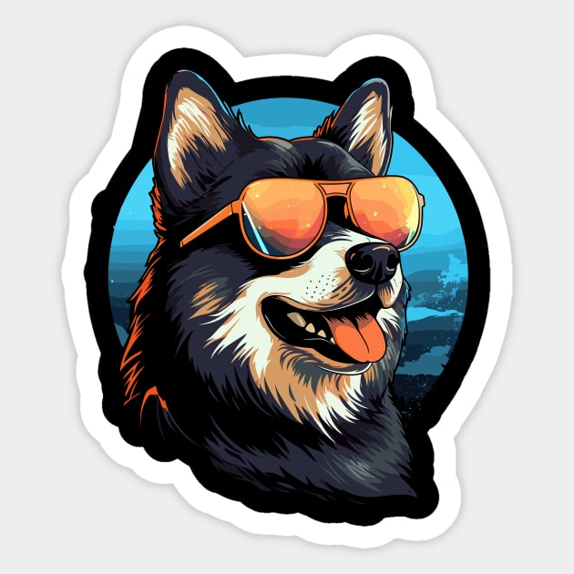 Retro Wave Akita Dog Shirt Sticker by Miami Neon Designs